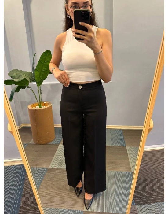 Yüksek Bel Palazzo Metal DüğmePantolon