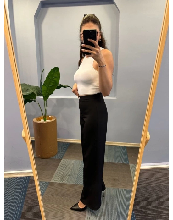 Yüksek Bel Palazzo Metal DüğmePantolon