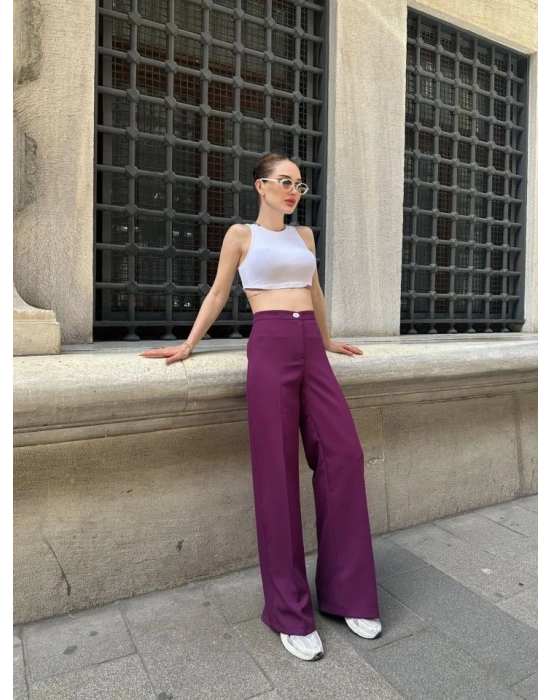 Yüksek Bel Palazzo Metal DüğmePantolon