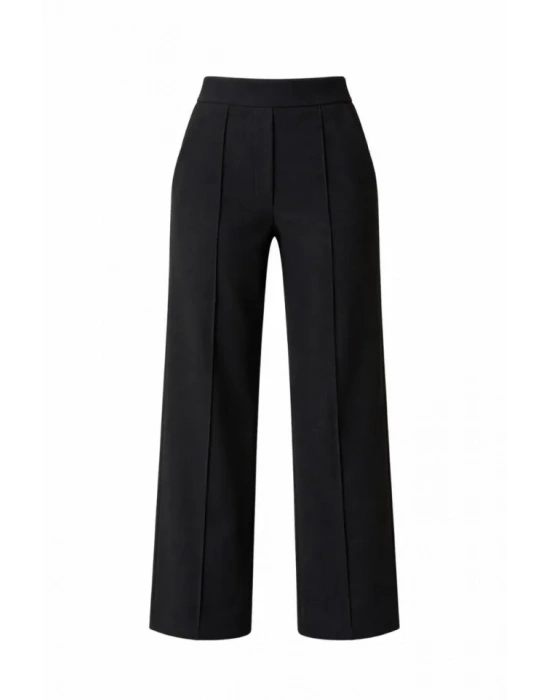 Yüksek Bel Palazzo Pantolon Çima Dikişli Bol Paça Akıcı Kumaş Günlük Ve Ofis Şıklığı  Siyah