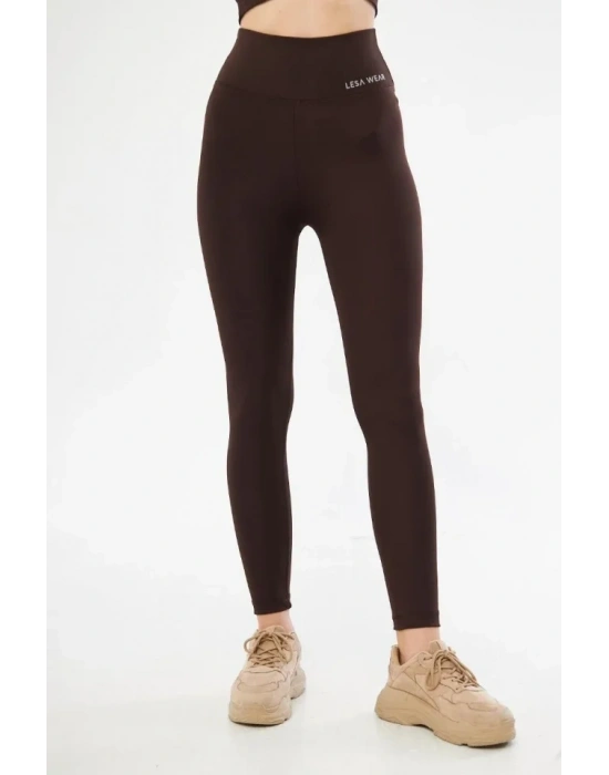 Yüksek Bel Toparlayıcı ikralı Dalgıç Spor Tayt Esnek Rahat Kalıp  Kahve