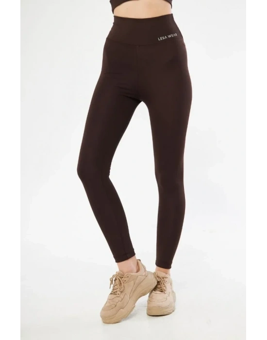 Yüksek Bel Toparlayıcı ikralı Dalgıç Spor Tayt Esnek Rahat Kalıp  Kahve