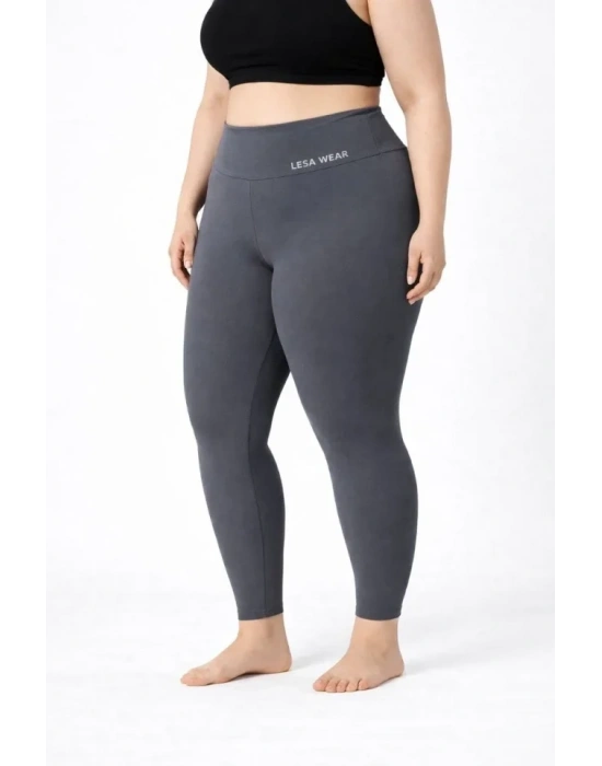 Yüksek Bel Toparlayıcı Likralı Dalgıç Spor Tayt  Esnek Battal Büyük Beden  Füme