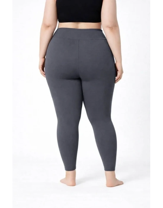 Yüksek Bel Toparlayıcı Likralı Dalgıç Spor Tayt  Esnek Battal Büyük Beden  Füme