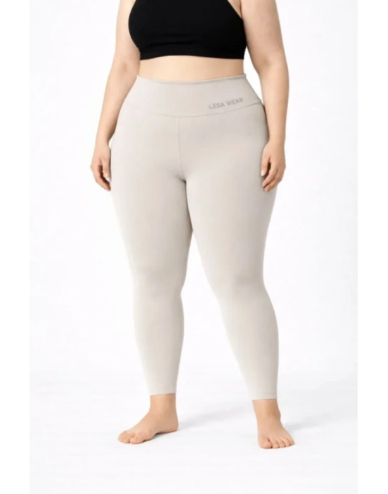 Yüksek Bel Toparlayıcı Likralı Dalgıç Spor Tayt Esnek Battal Büyük Beden  Taş