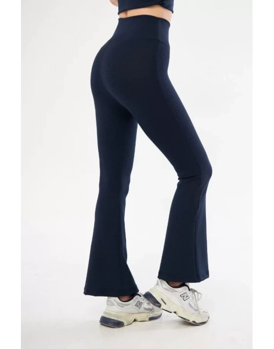 Yüksel Bel Fitilli İspanyol Paça Tayt  acivert