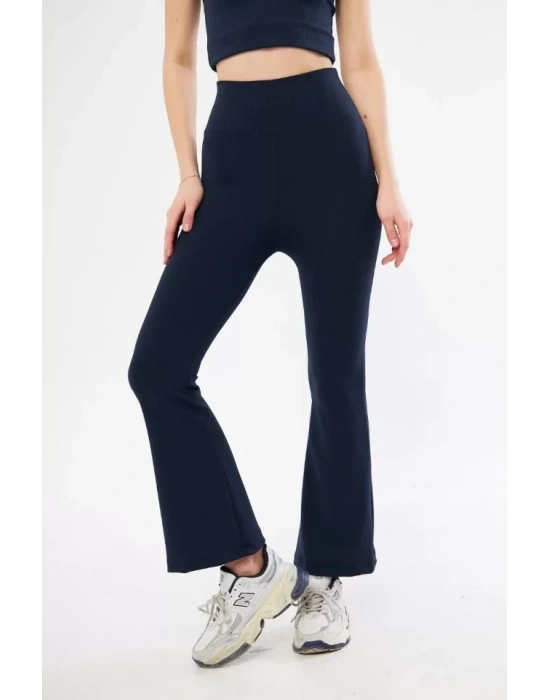 Yüksel Bel Fitilli İspanyol Paça Tayt  acivert