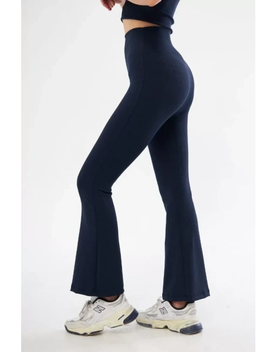 Yüksel Bel Fitilli İspanyol Paça Tayt  acivert