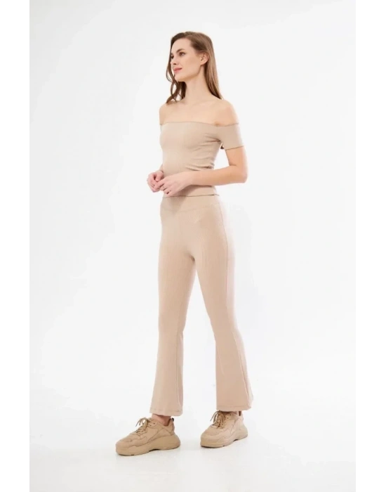 Yüksel Bel Fitilli İspanyol Paça Tayt  Bordo