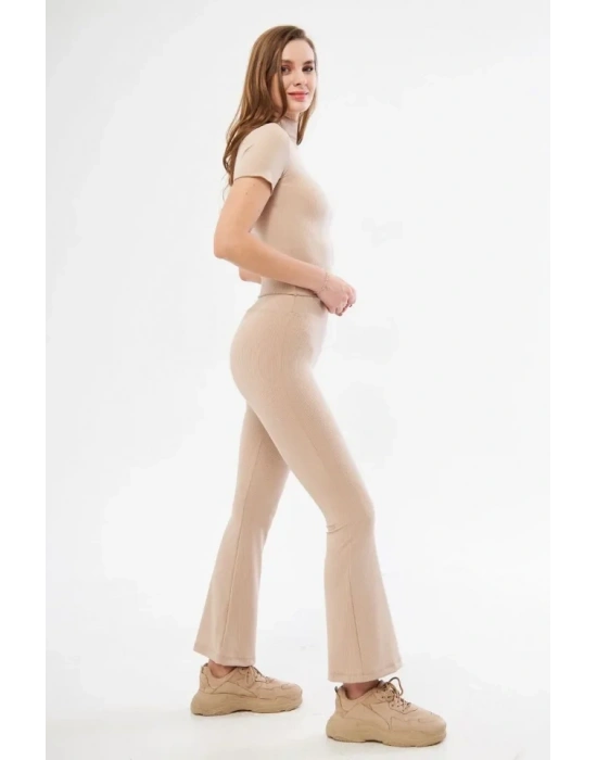 Yüksel Bel Fitilli İspanyol Paça Tayt  Bordo