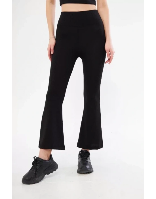 Yüksel Bel Fitilli İspanyol Paça Tayt  iyah