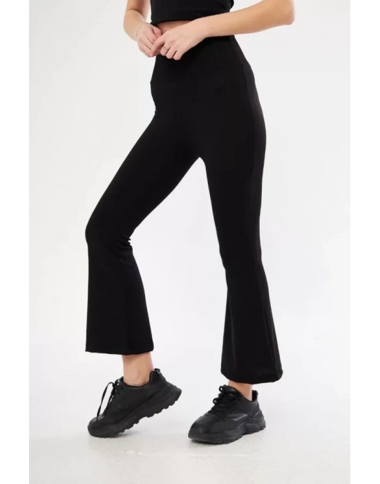 Yüksel Bel Fitilli İspanyol Paça Tayt  iyah