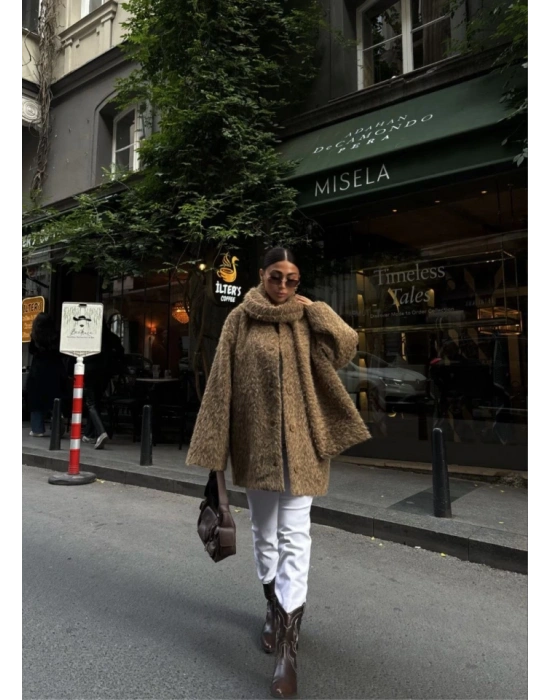 Yün Cıkartılabilen Atkılı ,Kaban İkili Takım Kahve