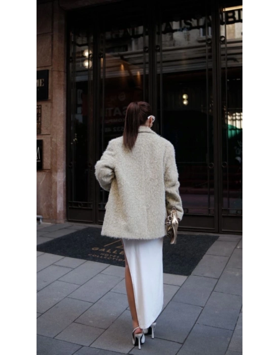 Yün Keçe Görünümlü Blazer Ceket Kaban Çimen Yeşili