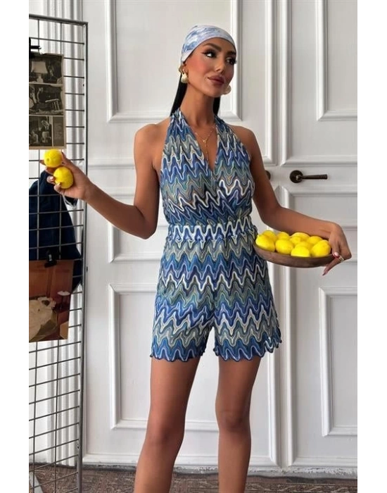 Zikzak Desenli Multi Renk Geçişli Mini Tulum 1365