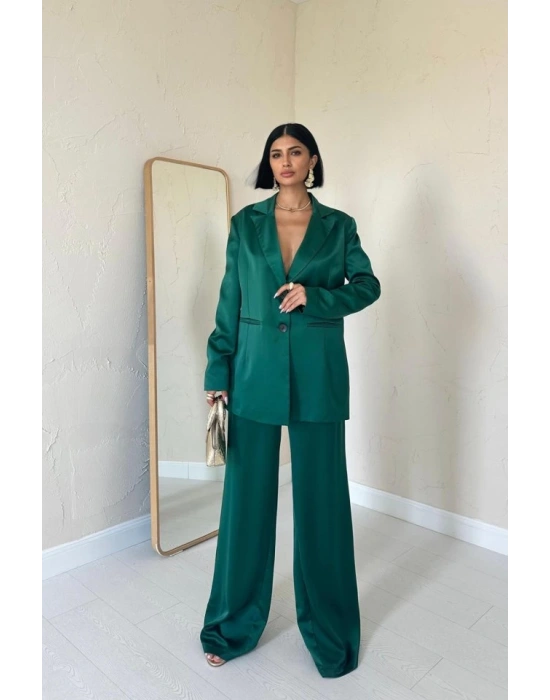 Zümrüt Saten Ceket Ve Pantolon Takım