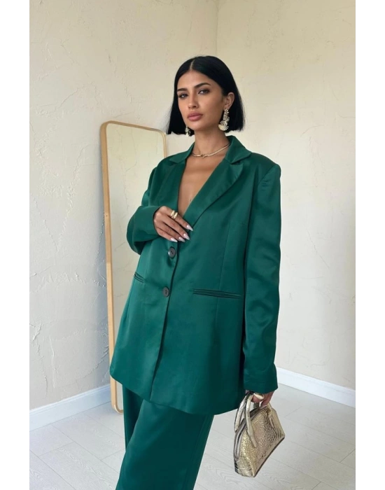 Zümrüt Saten Ceket Ve Pantolon Takım
