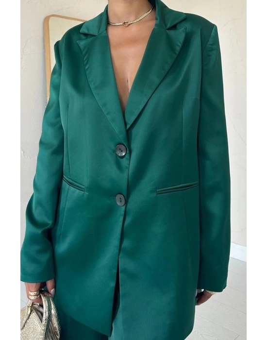 Zümrüt Saten Ceket Ve Pantolon Takım