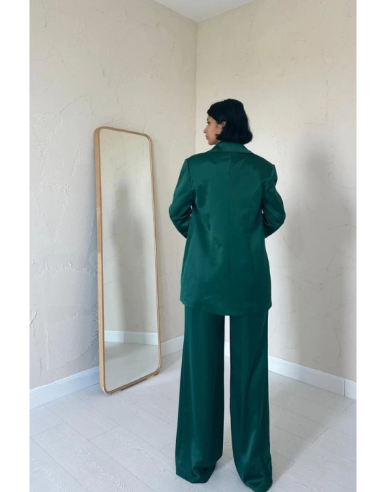 Zümrüt Saten Ceket Ve Pantolon Takım