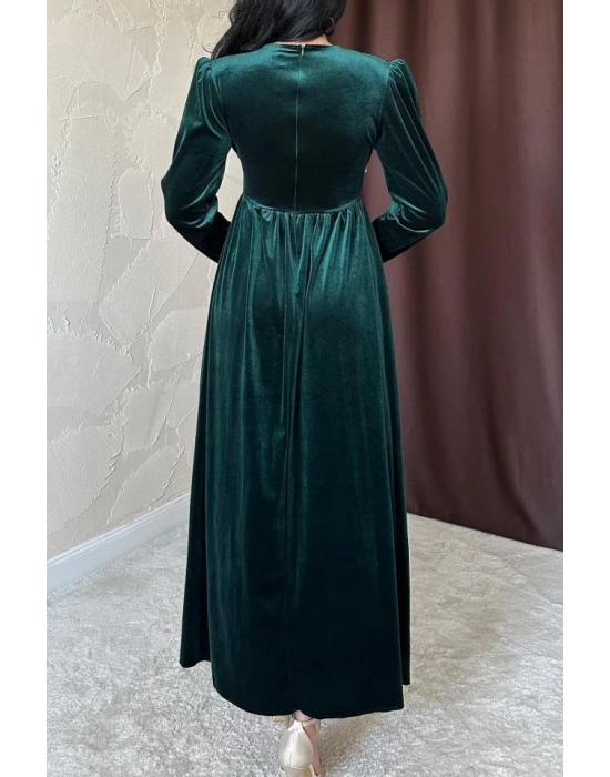 Zümrüt Göğüs Altı Taşlı Elbise