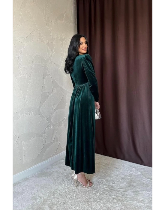Zümrüt Göğüs Altı Taşlı Elbise