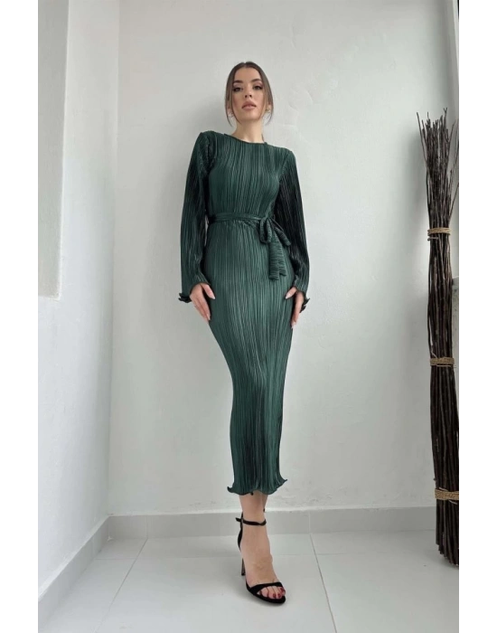 Zümrüt İspanyol Kol Piliseli Elbise