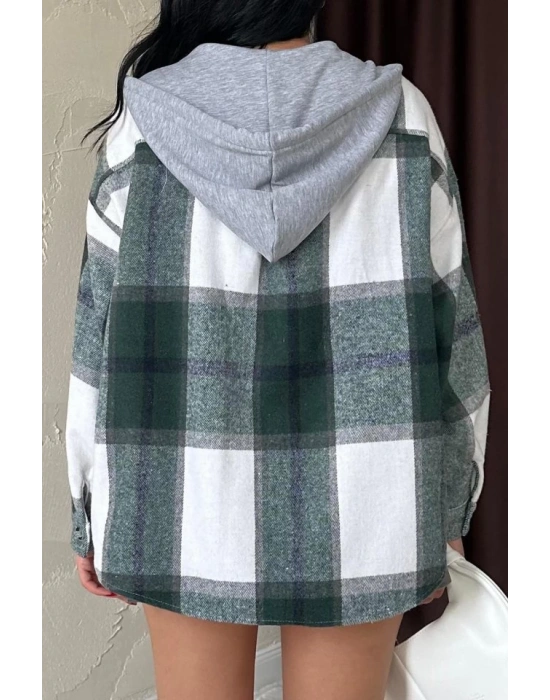 Zümrüt Kapüşonlu Oduncu Gömlek