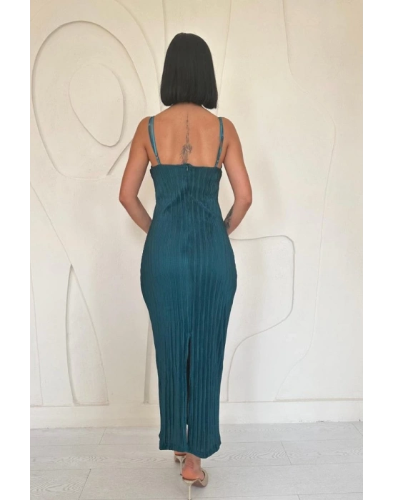 Zümrüt Piliseli Halter Boyun Elbise