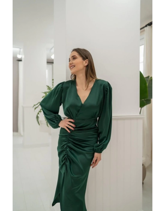 Zümrüt V Yaka aten Elbise