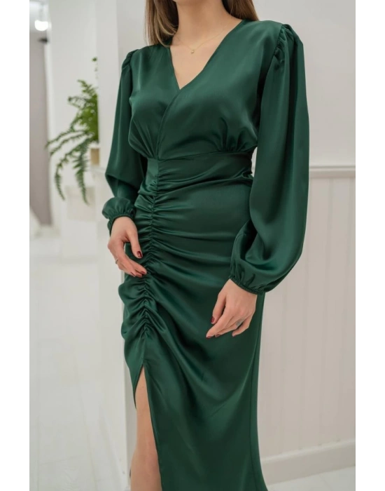 Zümrüt V Yaka aten Elbise