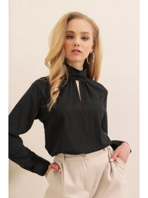 0418 Pencere Detaylı Bluz  Siyah