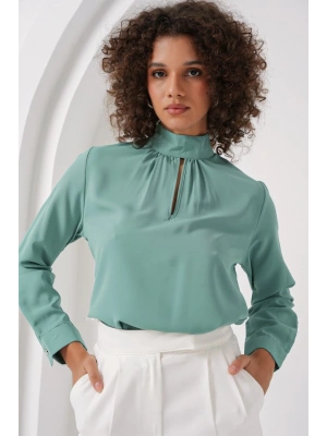 0418 Pencere Detaylı Bluz  Su Yeşili
