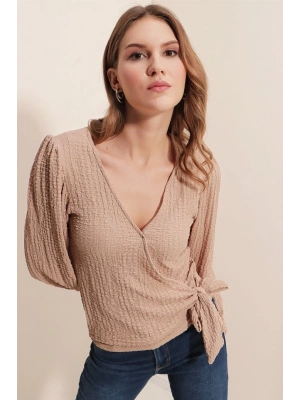 0441 Anvelop Örme Bluz  Bej