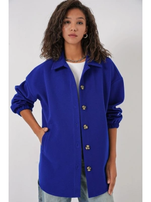 0674 Cepli Oversize Gömlek  Saks