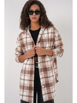 0710 Kapüşonlu Oversize Gömlek  Kahverengi
