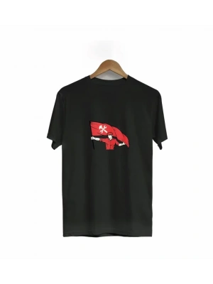 1 ayıs Emek Ve Dayanışma Bayraklı Emekçi Baskılı Bisiklet Yaka Tshirt  iyah