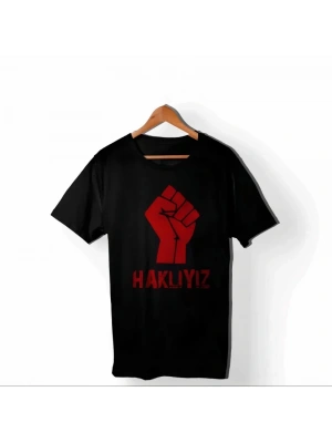 1 ayıs Emek Ve Dayanışma Günü HAKIYIZ Baskılı Bisiklet Yaka Tshirt  iyah
