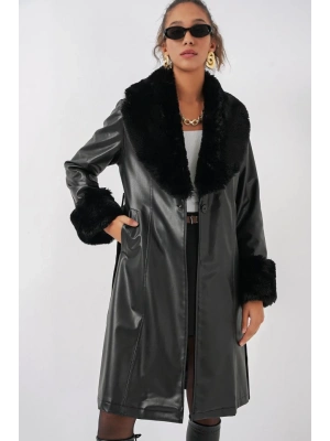 1045 Kürklü Suni Deri Kaban  Siyah