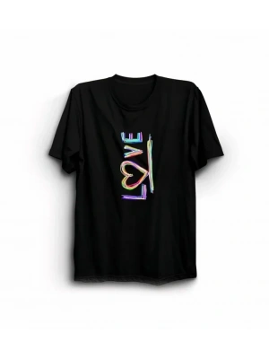 14 Şubat evgililer Günü ove Baskılı Oversize Bisiklet Yaka Tshirt  iyah