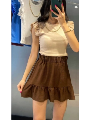 1884 Örme Mini Etek  Kahverengi