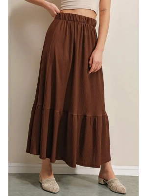 1886 Uzun Örme Etek  Kahverengi