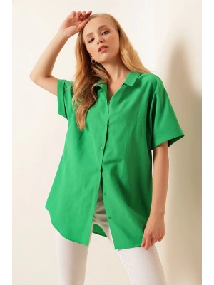 20120 Oversize Kısa Kollu Gömlek  Yeşil