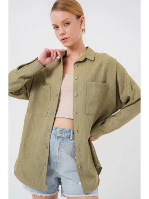 20126 Oversize Keten Gömlek  Çağla