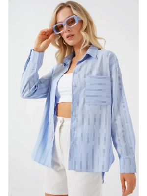 20143 Cepli Oversize Gömlek  Mavi