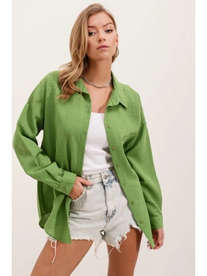 20153 Tek Cepli Oversize Gömlek  E.Yeşil