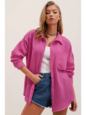 20153 Tek Cepli Oversize Gömlek  Fuşya