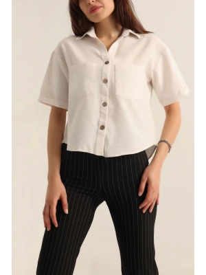 20180 Çift Cepli Keten Gömlek  Taş