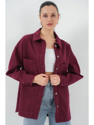 20192 Oversize Gabardin Gömlek Ceket  Bordo