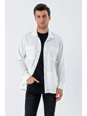 20193 Oversize Erkek Gömlek  Beyaz