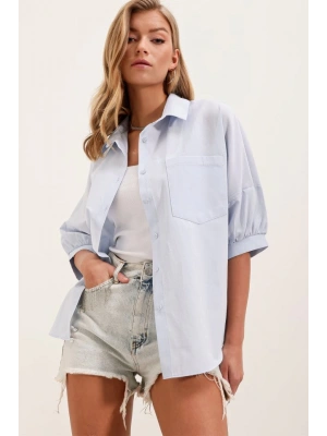 20213 Oversize Kısa Kol Basic Gömlek  Bebe Mavi